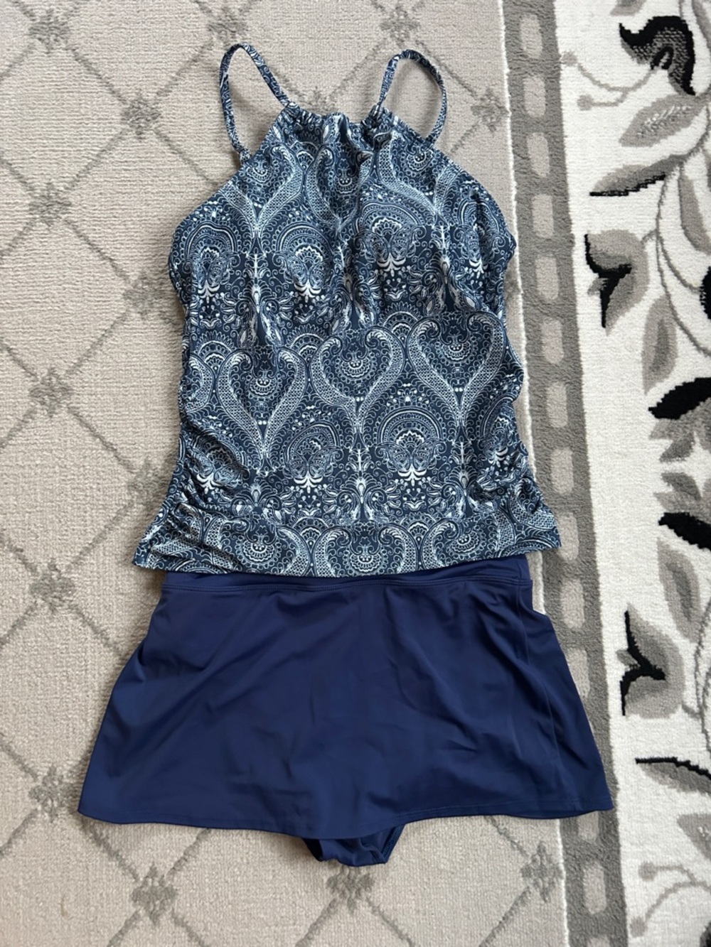 VENUS Blue Paisley Printed Tankini Top with Navy Swim Skirt